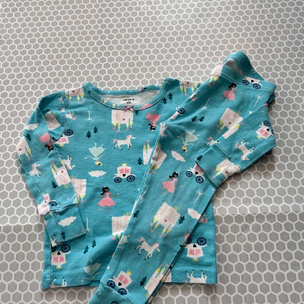 Carter's Teal Princess & Unicorn Pajama Set with Pink Accents Size 2T